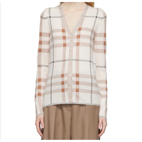 Burberry Ramana Check Wool-Silk Blend Cardigan Sweater, size XS - Picture 11 of 15